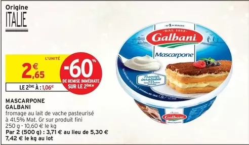 Galbani - Mascarpone offre à 2,65€ sur Intermarché