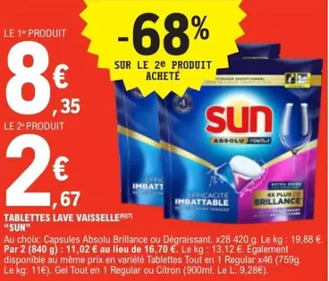 Sun - Tablettes Lave Vaisselle offre à 8,35€ sur E.Leclerc Express