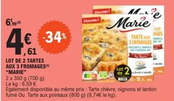 Marie - Lot De 2 Tartes Aux 3 Fromages offre à 4,61€ sur E.Leclerc Express