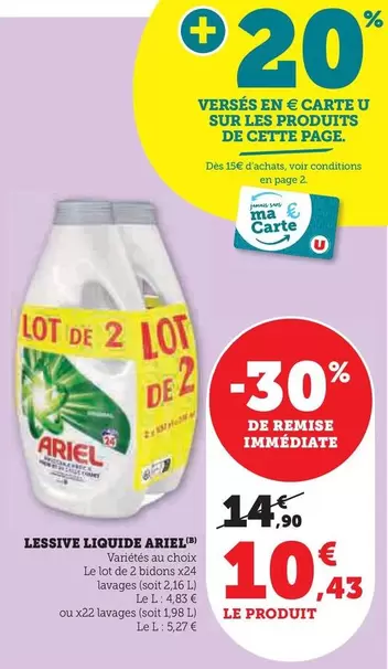 Ariel - Lessive Liquide offre à 10,43€ sur U Express