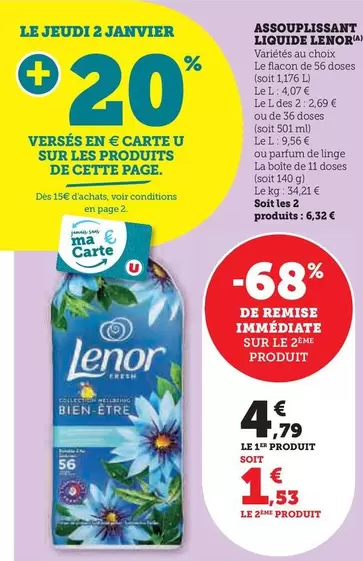 Lenor - Assouplissant Liquide offre à 4,79€ sur U Express