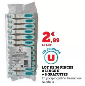 U - Lot De 36 Pinces A Linge +6 Gratuites offre à 2,89€ sur U Express