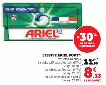 Ariel - Lessive Pods offre à 8,33€ sur Super U