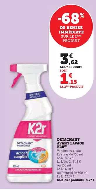 K2r - Detachant Avant Lavage offre à 3,62€ sur U Express