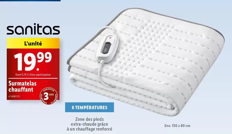 Sanitas - Surmatelas Chauffant offre à 19,99€ sur Lidl