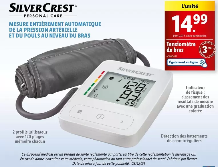 Silvercrest - Tensiomètre De Bras  offre à 14,99€ sur Lidl