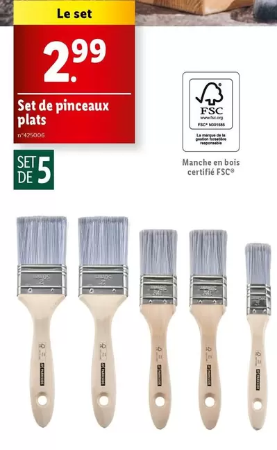 Set De Pinceaux Plats offre à 2,99€ sur Lidl