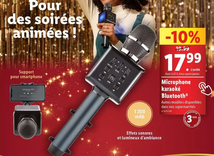 Microphone Karaoke Bluetooth offre à 17,99€ sur Lidl