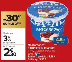 Carrefour - Mascarpone Classic' offre à 3,29€ sur Carrefour Contact