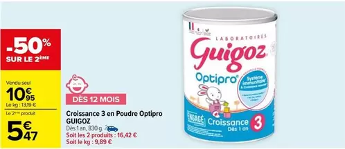 Laboratoires Guigoz - Croissance 3 En Poudre Optipro offre à 10,95€ sur Carrefour Contact