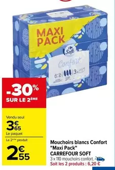 Carrefour - Mouchoirs Blancs Confort "Maxi Pack" Soft offre à 3,65€ sur Carrefour Contact