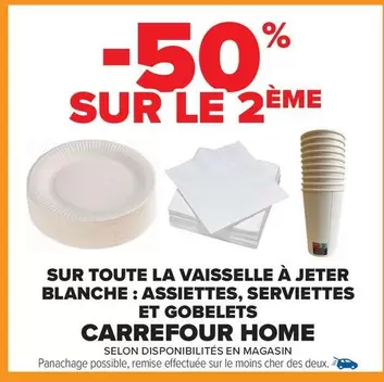 Carrefour - Sur Toute La Vaisselle À Jeter Blanche: Assiettes,serviettes Et Gobelets Home offre sur Carrefour Market