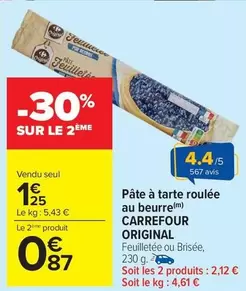 Carrefour - Pâte À Tarte Roulée Au Beurre offre à 1,25€ sur Carrefour Market