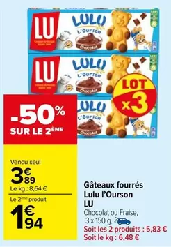 Lu - Gâteaux Fourrés lu L'ourson offre à 3,89€ sur Carrefour Market