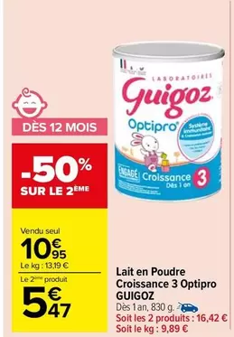 Laboratoires Guigoz - Lait En Poudre Croissance 3 Optipro offre à 10,95€ sur Carrefour Market