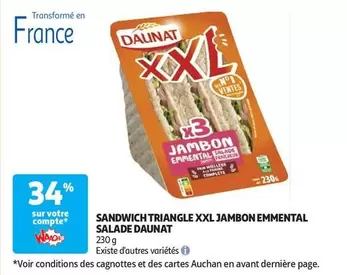 Daunat - Sandwich Triangle Xxl Jambon Emmental Salade offre sur Auchan Hypermarché