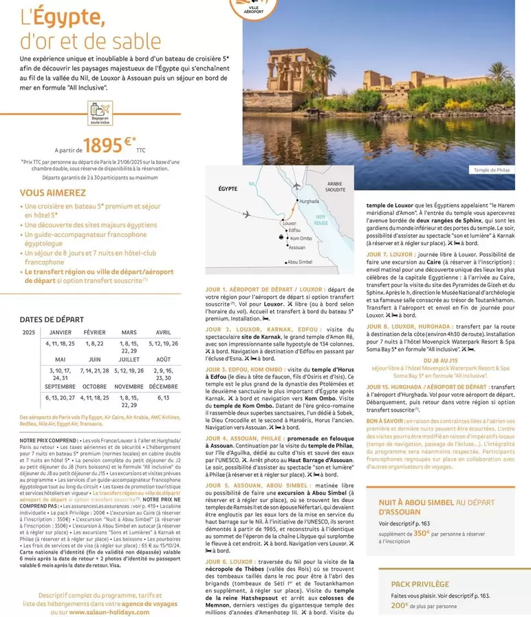 L'Egypte D'Or Et De Sable offre à 1895€ sur Salaün Holidays
