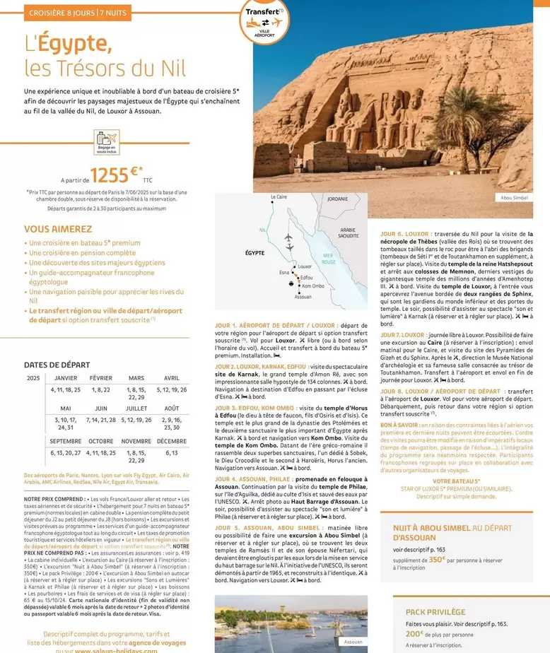 L'Égypte, Les Trésors Du Nil offre à 1255€ sur Salaün Holidays
