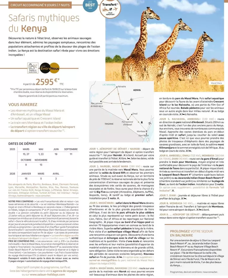 Safaris Mythiques Du Kenya  offre à 2595€ sur Salaün Holidays