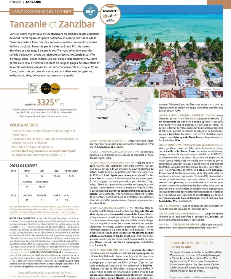 Tanzanie Et Zanzibar offre à 3325€ sur Salaün Holidays