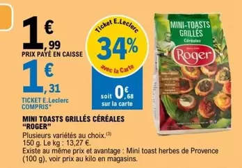 E.Leclerc - Mini Toasts Grillés Céréales offre à 1,99€ sur E.Leclerc