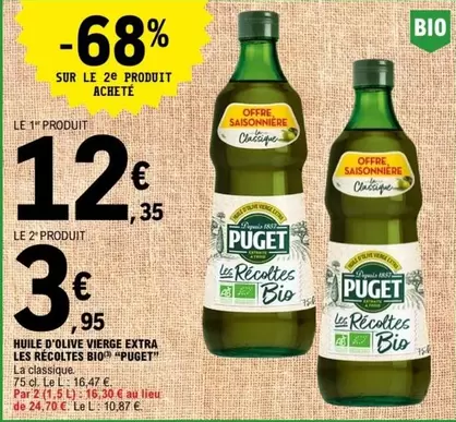 Puget - Huile D'olive Vierge Extra Les Recolites Bio offre à 12,35€ sur E.Leclerc