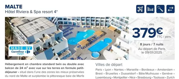 Carrefour - Hotel Riviera & Spa Resort 4* offre à 379€ sur Carrefour Contact