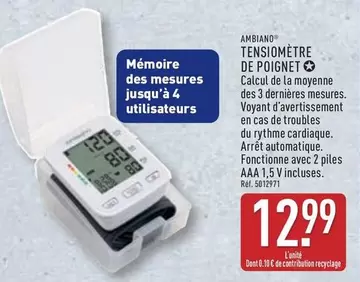 Tensiometre De Poignet offre à 12,99€ sur Aldi