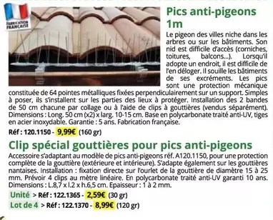 Pics Anti-Pigeons 1m offre à 9,99€ sur Magellan
