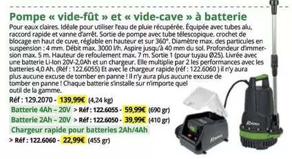 Pompe  Vide-fût Et « Vide-cave À Batterie offre à 139,99€ sur Magellan