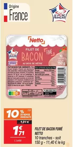 Filet De Bacon Fume offre à 1,71€ sur Netto