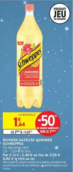 Schweppes - Boisson Gazeuse, Agrumes offre à 1,64€ sur Intermarché