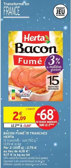 Herta - Bacon Fumé 19 Tranches offre à 2,09€ sur Intermarché Hyper