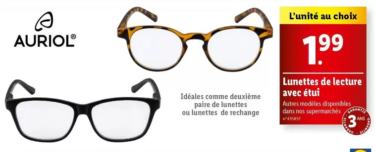 Auriol - Lunettes De Lecture Avec Étui offre à 1,99€ sur Lidl