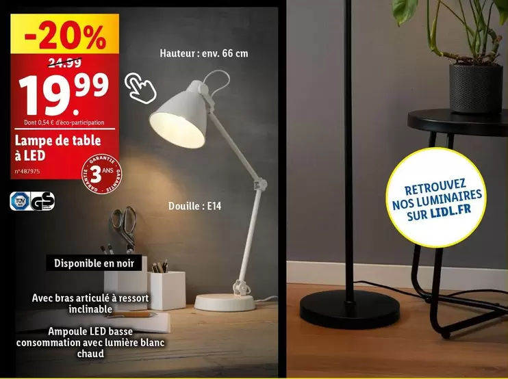 Lampe De Table À Led offre à 19,99€ sur Lidl