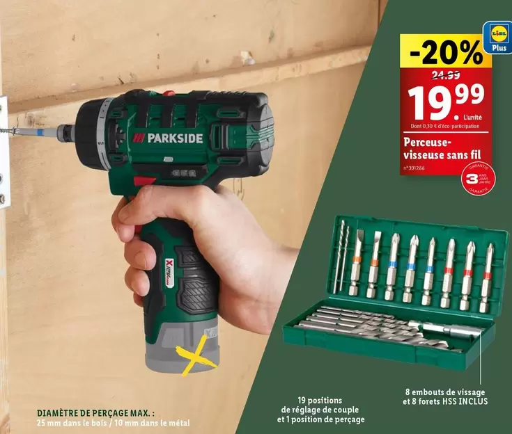 Parkside - Perceuse Visseuse Sans Fil offre à 19,99€ sur Lidl