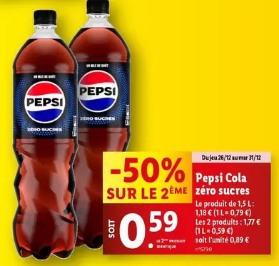 Pepsi - Cola Zéro Sucres offre à 1,18€ sur Lidl