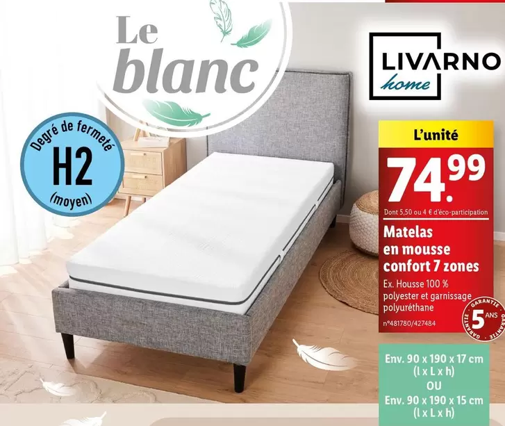 Livarno Home - Matelas En Mousse Confort 7 Zones  offre à 74,99€ sur Lidl