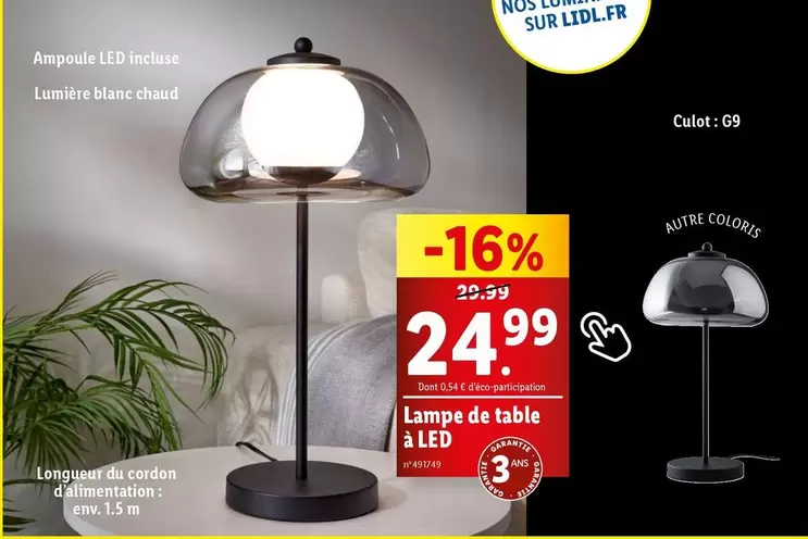 Lampe De Table À Led offre à 24,99€ sur Lidl