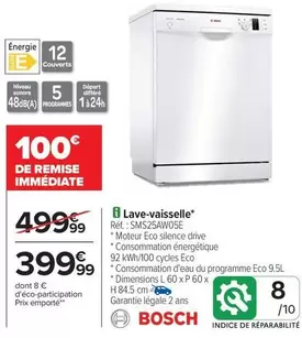 Bosch - Lave-vaisselle Msc254wose offre à 399,99€ sur Carrefour Contact