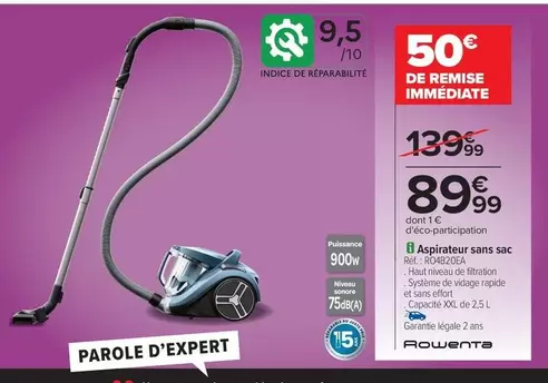 Rowenta - Aspirateur Sans Sac offre à 89,99€ sur Carrefour Contact