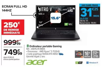 Acer - Ordinateur Portable Gaming offre à 749,99€ sur Carrefour Contact