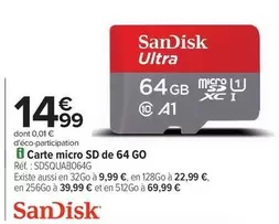 SanDisk - Carte Micro Sd De 64 Go offre à 14,99€ sur Carrefour Contact