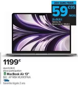 Total - Macbook Air 13" offre à 1199€ sur Carrefour Contact