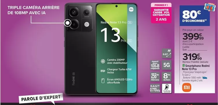 Écran - Triple Camera Arrière De 108hp Avec Ia offre à 319,99€ sur Carrefour Contact