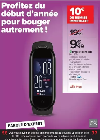 Thur - Bracelet Connecté offre à 9,99€ sur Carrefour Contact