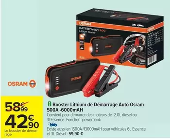 Osram - Booster Lithium De Démarrage Auto  500a-6000mah offre à 42,9€ sur Carrefour Contact