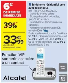 Solo - Téléphone Résidentiel  Avec Répondeur offre à 33,99€ sur Carrefour Contact