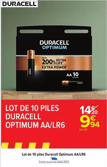 Duracell - Lot De 10 Piles Optimum Aa/lr6 offre à 9,94€ sur Carrefour Market