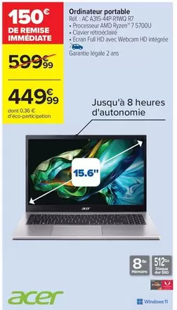 Acer - Ordinateur Portable offre à 449,99€ sur Carrefour